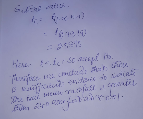 Guidical value: to= k11-4.n-1) = 16.9919) - 2.5395 Heren Eala so accept Ho conchiede thad is insufficiend evidence to indicat