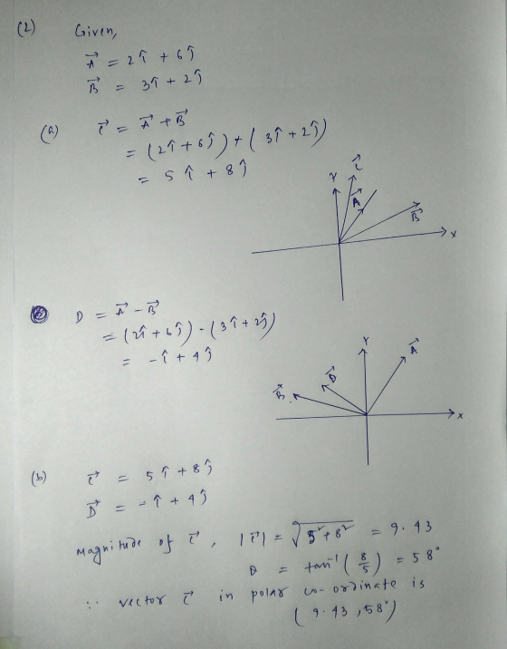 (2) Given, À =2 ↑ + 6 ř = 39+ 2 () = À & B = (21+55)+ ( 39 +23) - 5 ↑ + 8 i Y Ald D = ÅR = (20 +67) - (31 + 25) - ît 4 х (b)