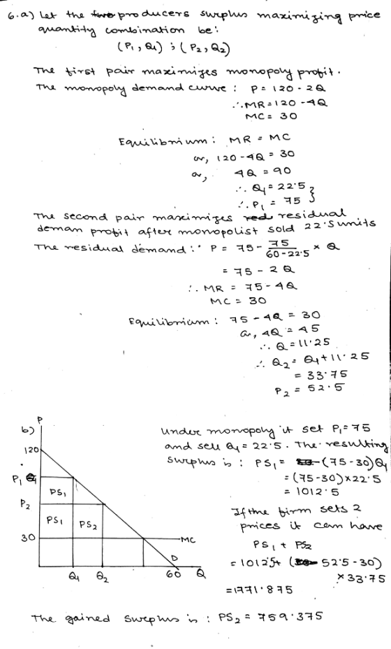 ha tisi Pair maximi*s mono Tha monope demand Probi we: P- 120 - 2 *. ON 스 22.5 The Secomd pair mancirrit^s demam probii afti