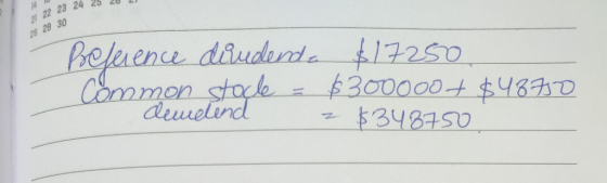 24 25 202 28 29 30 Reference dividenda $17250 Cómmon stocle = $300000+ $48730 demdend 2 $348750