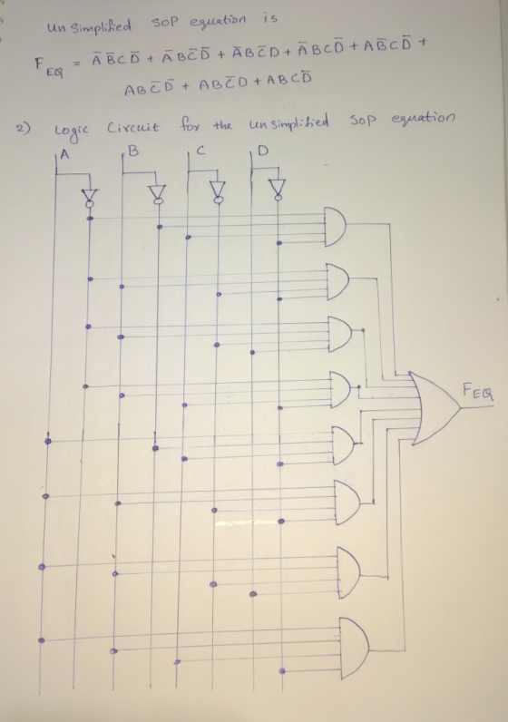 EN9 un simplified sop equation is FSO = Ā B C D + Ā B C D + ĀB C D + Ā B C Õ+ A B C D + A B E Ď + A B C D + A B C o 2) Logic