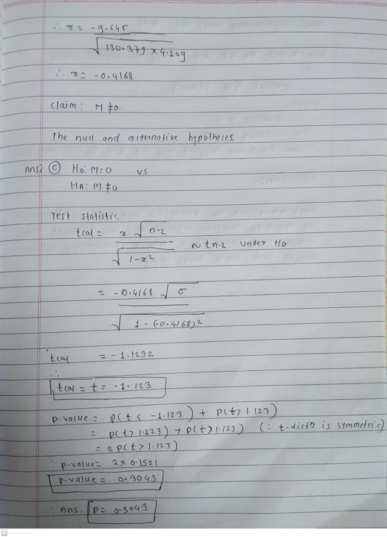 .:8= -9.640 130.371x4.109 ng -0.4168 claim! Mto The null and alternative hypotheses, Anso © vs Homeo HAIR to Test statistic t