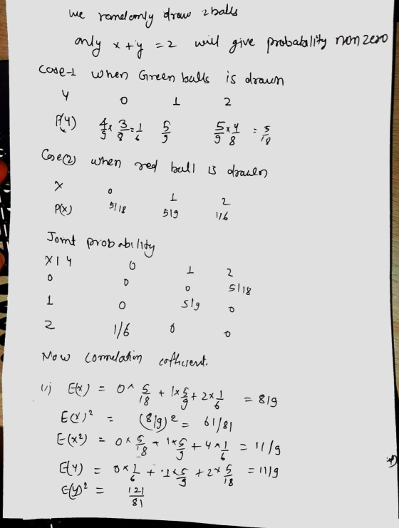 draw a balls we rand only drow only x+y=2 will give probatality nonzero case-t when Green balls is drawn Y 1 2 B4) Case (2) w