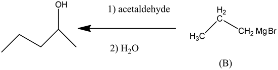 1) acetaldehyde
CH2 Mg Br
2) H20
(B)