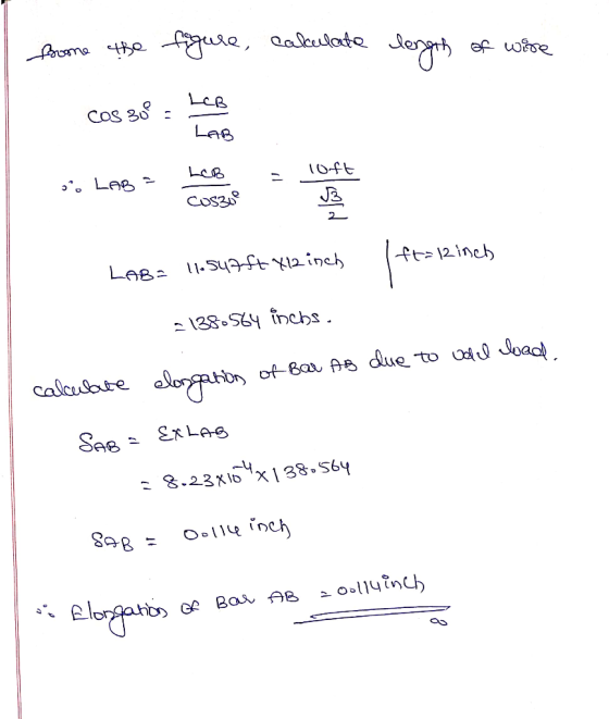 foome the figure, cakulate length of wire LCB cos 302 LAB » LAB loft JB Cos300 2 ft=12 inch LAB= 11.547ft X12 inch = 138.564