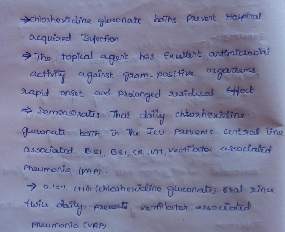 chlorheni dine gluconate baths prevert Hospital acquired Trfection The topical agent has Excellert artimicrobial activity aga