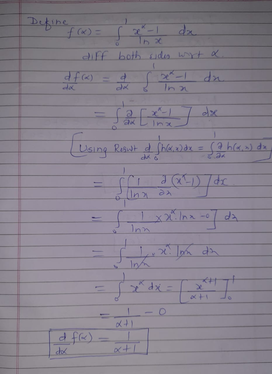 Define 0 1 diff both sides wort a. a f(x) = a la l x 1 din [using Resut & she wode = sa ha, 2) de da o Innan C 1 x H. Ina -o