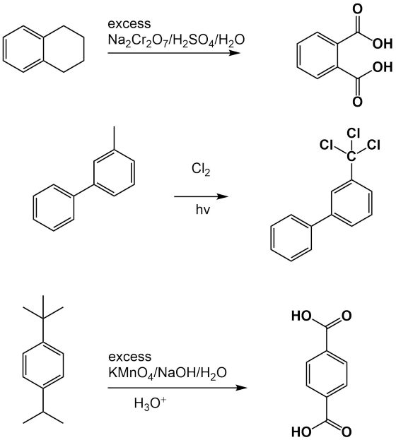 O excess Na Cr204/H2SO4/H2O OH OH O CI CI CI Cl2 hy НО. O excess KMnO4/NaOH/H20 НО HO