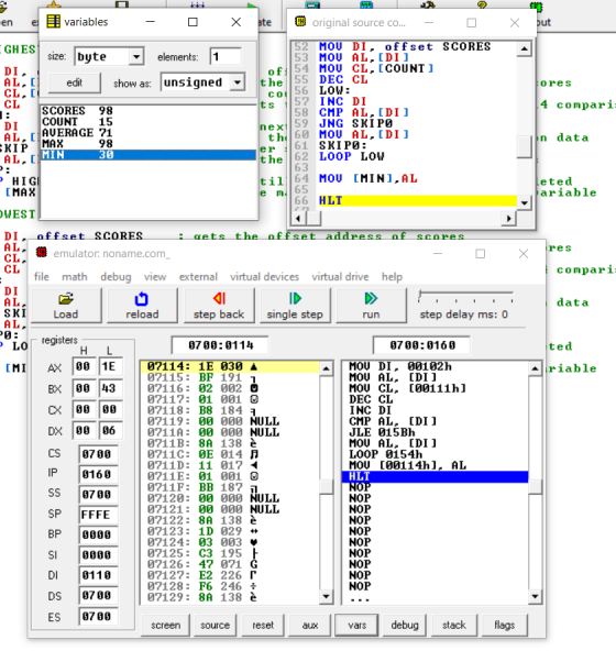 2 3 en AL, MIN HIG em 65 n e variables X ate original source co... X but GHES 52 MOU DI, offset SCORES size: byte elements: 1