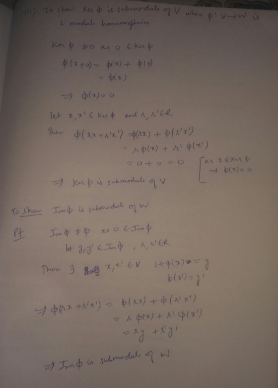 C To Show ku is Submodule oV whr V is L medule hemomefp Kn o to as o Ekup Than P PA + P/NZA as 1EK Kupis sub medule To sha Im
