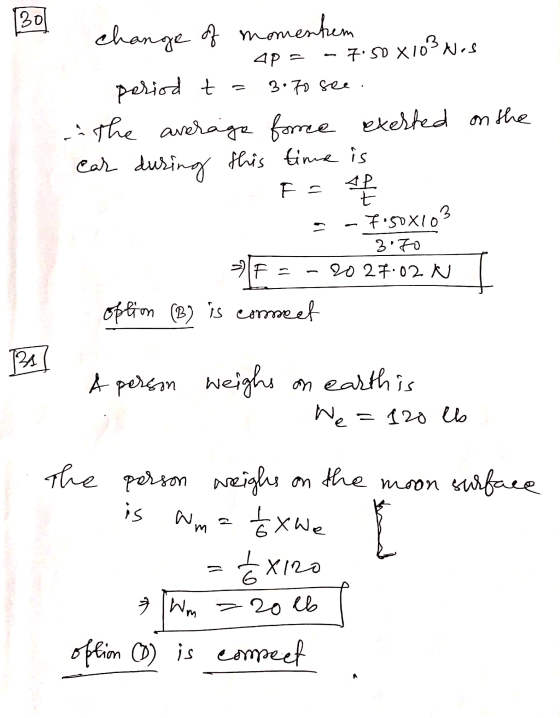 30 7.50 x1034 10 Nes the change of mom mentem apa period ta 3.70 see. The average force exerted on ear during this time is ES