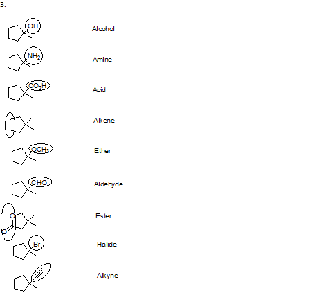 Alcohol Amine Acid Akene Ether Aldehyde Ester Halide Akyne