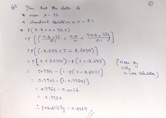 X-M < 8.1 given that the data is mean = 33 standard daviation - 0=801 * P(11.22x< 54.7) 11.2 -33 54.7 - 33 [(11.45:33 3 P{ (-