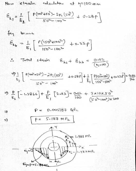 Now strain calculeten at 7=100m rom Eins , [ p(100*750)-2pi (só) it 0.289 50-1002 for trans Eno I E P(1502710022 150²_1002 +0