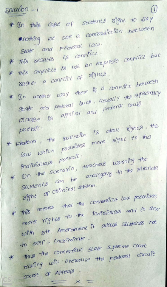 Solution - * In ther case of students right to say anothing we see a contradiction between State and federal law. * This resu