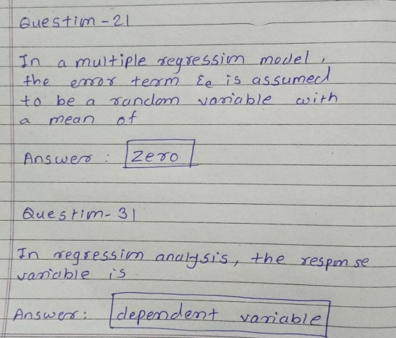 euestim-2l In amultiple meqressim me to be a andam vamable ith n mode a mean o1 Answeo Ques tim-3 respn se edlepemdent vamiab