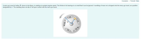 Constants Periodic Table A merry-go-round of radius R shown in the figure, is rotating at constant angular speed. The frictio