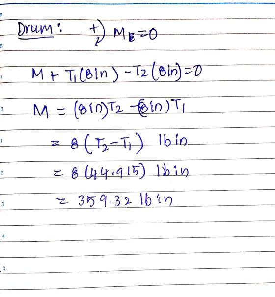 Drum M O 0 M T(Bin2(B) D M= (ai)T2 In)T 2 1 N. 2 z 359.32 1lb in 3 4