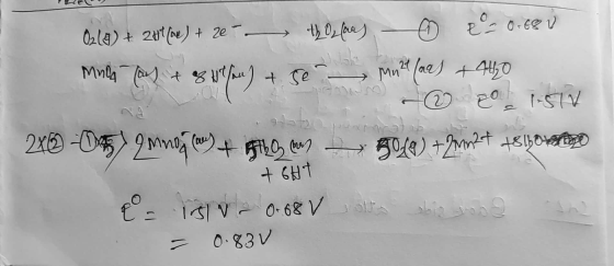 L24 02(g) + 241 (e) + e -- th Olorus - 0 2 - 0.68 V Muda Tan & 8 son) & se m nelors +4420 © 2011-51V 2x0 -055) 9mmo, (s) + Fi