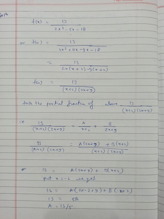 fra 12 2x2 - - 18 tin) 13 2n2 + 4x-gn- 18 Zn(x+ 2)-g(n+2) fin) 13 (2+2) (2n +9) take the partial fraction of abone 13 (atz) (
