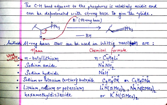 The C-H bond adjacent to the phosphorus is relatively acidic and can be deprotonated with strong base to give the ylide. B: (
