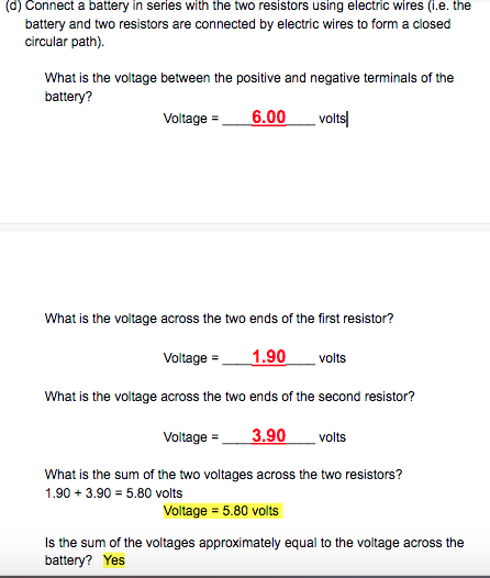 (c) Connect a battery in series with the two resistors using electric wires (.e. the battery and two resistors are connected