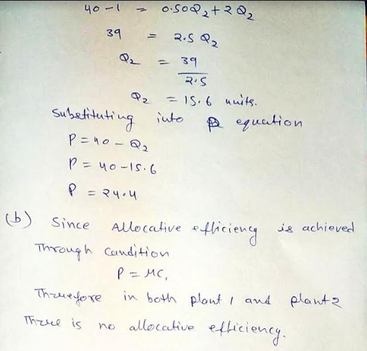 oSo2+32 4o-1 = 2.S 2 39 - 3१ RS 2 IS. 6uts Subetituting P o-2 uto P euution 40-1S.6 = २५५ i achieved by ieieg Since Allocativ