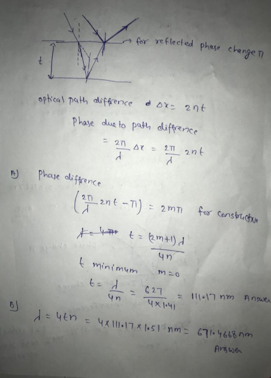 for reflected phase change i ted optical path diffrence doxa ant Phase due to path diffrence - 27) AY - 211 ant d d Phase dif