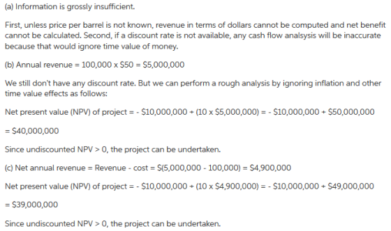 (a) Information is grossly insufficient. First, unless price per barrel is not known, revenue in terms of dollars cannot be c