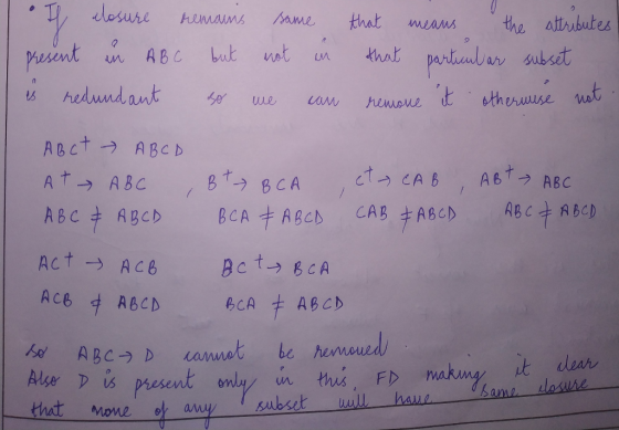 that means closure remains same present in ABC but not is redundant си that the attributes particular subset it otherwise not