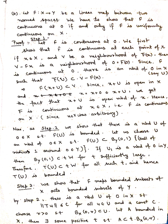 (b). Let Fixy be a linean map between normed turn spaces. we have to show that continuous at o if f is and only if f is unif