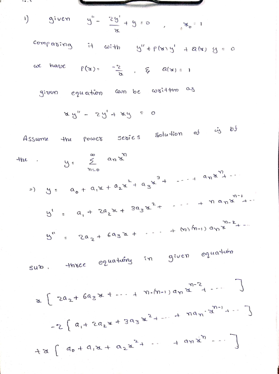 1 given y - 2y + y =0 % comparing it with yt planny +QH) y = 0 coe have p(a) & Q(x) = 1 given equation can be as written x