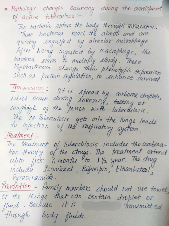 It is spread by airbome dmplets, * Pathologic changes occurring during the development of active tuberculosis - V The bacterá