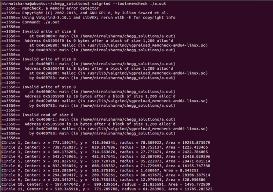 nirmalsharma@ubuntu:-/HomeworkLib solutionss valgrind tool-mencheck./a.out 3550 Mencheck, a menory error detector 3550Copyright (C)