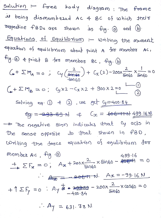 ton 60 L (2) solution - free body diagram: The frame is being dismembered AC & BC of which their respective fBDs are shown in