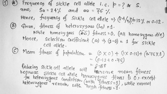 A Frequency of sickle cell. allele lie. þr? ar S. now, Sa = 24% and an = 76% Hence, frequency of sickle cell allele =} (24/J9