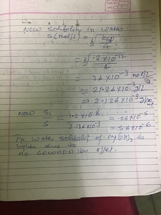 PAGE NO. DATE AN Now solibility in S mol/l = water 1 TEST 1 . 1 1 V4. 2.2 X1072 26 BORA - 77 luare ad - .36810 his olut 2136x