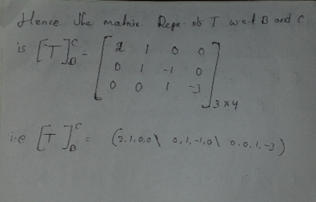 Hence the matrix. Repr. of I werd B and C 0 0 J 3x4 ie [to (2,1,0,01 0,1-01 0.0.1, -3)