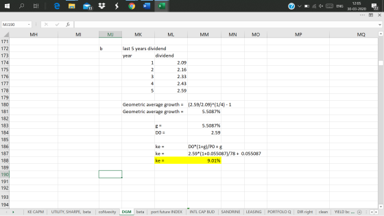 12:05 W voraux 23 ENG , € 30-03-2020 22 ... o X MJ190 X ✓ fx Д мн м м MK ML MM MN MO MP MQ A 171 172 173 ь last 5 years divid