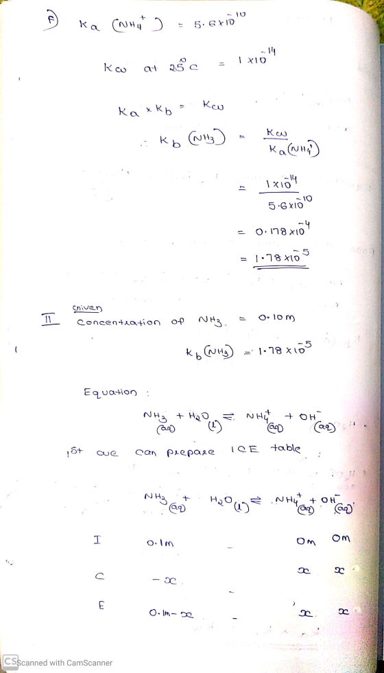 B ka Contato - 5.6x10 ke at 25°c = X10 Ka xkb - Kew kb (13) Cuma S ixioll 5.6 xiolo = 0.178x104 = 1:784105 criven H concen
