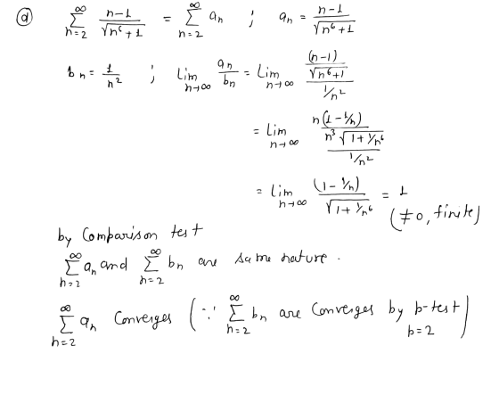Y-u n-l Yn6+1 n=2 ho on nto To 늘 n(d-/) mpy it you 762 = lim nyo z lim (1-²) . nto rtyo ito. finite =d by Comparison test are