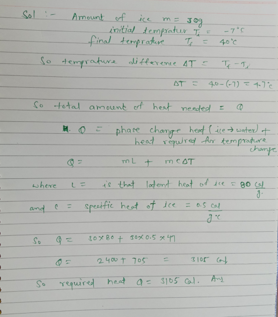 m= Sol :- Amount of ice 3og initial tempratur Ti = final temprature To So temprature difference AT I -7°C 40°C Te-T AT a 40-(