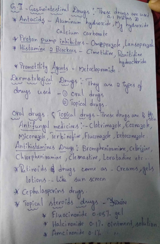 G.I - Gastrointestinal Drugs: These drugs are used * Antacidy - Aluminum hydroxide, Mg hydroxide I calcium carbonate & Proton