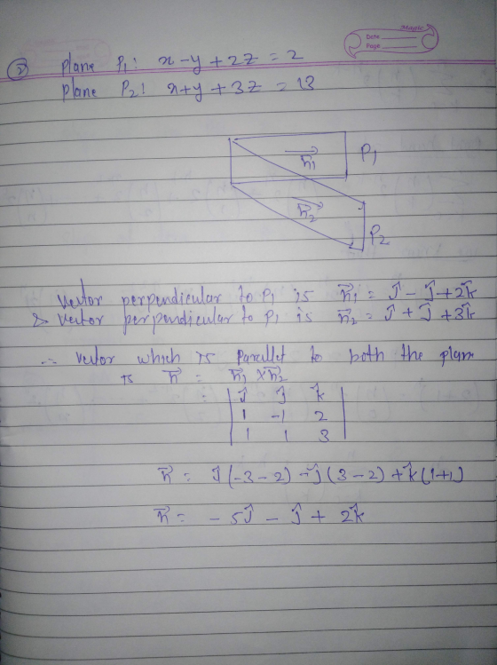 Magic Date Page plane Pin-y +27=2 Plane P21 aty +32 2 12 TE P nd IP2 verton perpendicular to Pi is ñia I - Î +2k & vertor per