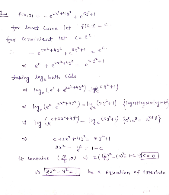 Que f(x, y) = _ e 28?+4y2 + e5y²+1 for levet Curve let f(x, y) = c. for Convinient let czec. . - 2222+4427e5y2+1 zeci 1 pc +