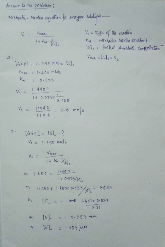 Answer ta problem Michaeli- Menten saadin fa wzym aa 14 Kn T61. KM=Michaeli Manten tonstat I67.= 4miHal Aubstrat Ceuetntahen