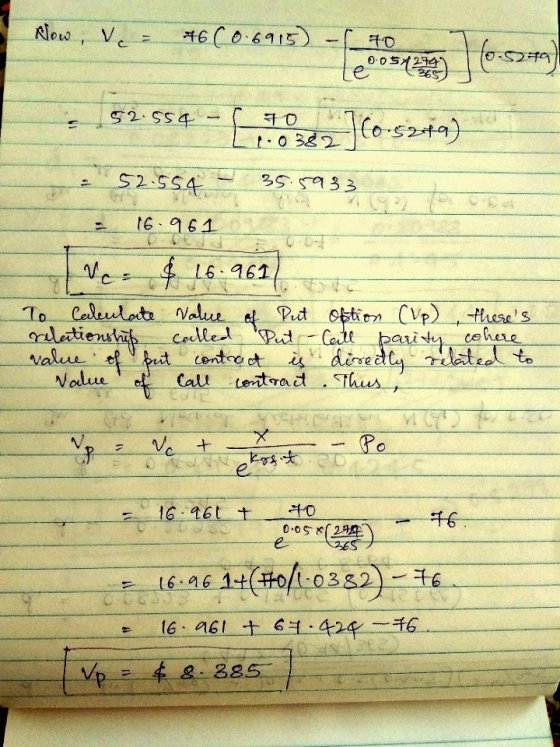 Now, V = 46 (0.6915) 70 0.05x294 52.554 - To r ontal [1.0382 (0.5249) - 52.554 - 35.5933 16.961 CEO a Ives $ 16.961 To calcul