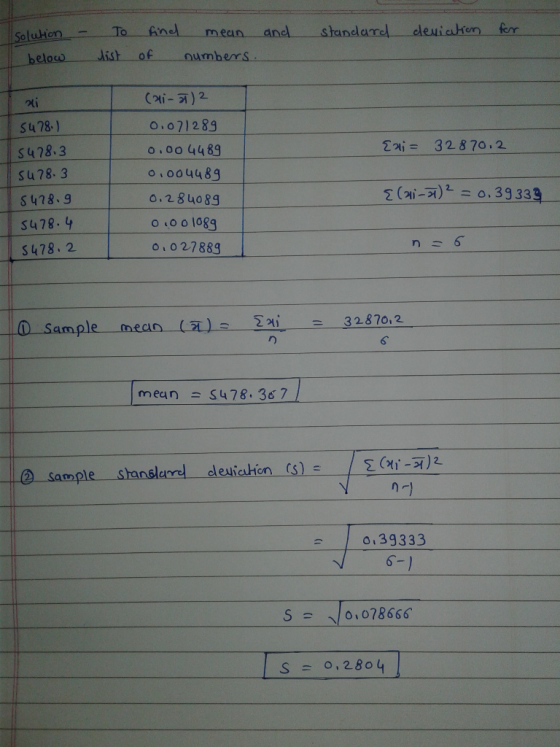 deuiahen fer fnel standarel and To Solution meaan ist of numbers below Ci-)2 O.071289 5478.) Eai= 328 70.2 o.00 4489 S478.3 o