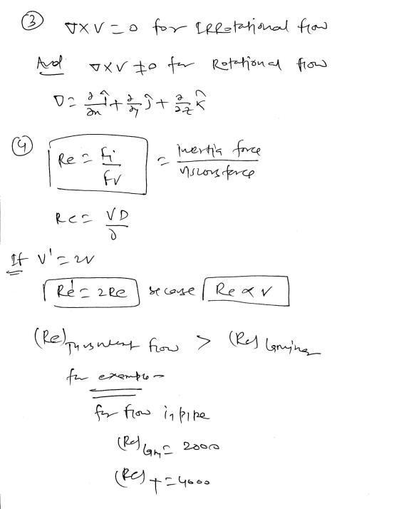 3 VX Vzo for Ire-tational flow And XV to for Rotational frow a Da Ito 3 + 2 x2 on z Rea 으 Puertia force riscons force fv Res