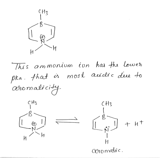 Сн, This ammonium ion pka. that is most aromaticity has the lower acidic dice to сHz CH3 - B - +HT Miomatic.